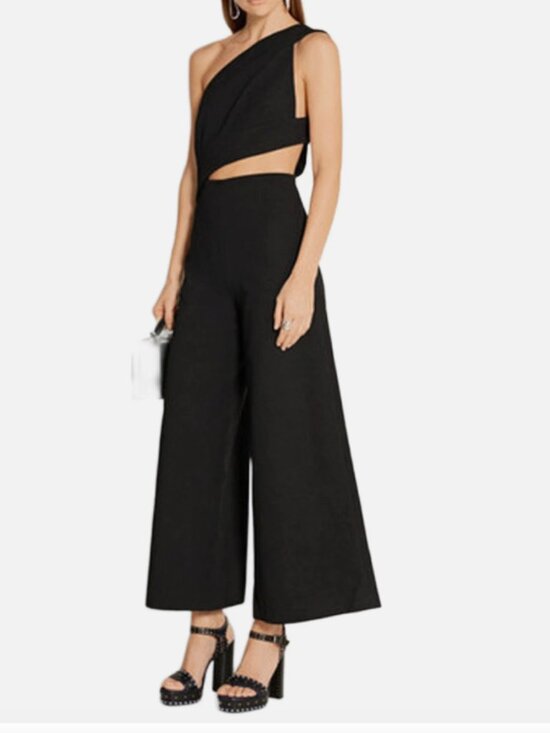 Solace London Pants - SOLACE London Women's Black Addison One Shoulder Crepe Jumpsuit Size US 2